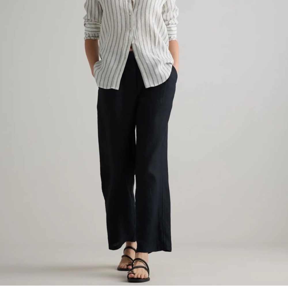 QUINCE The 💯 European Linen Elastic Waist w/ Belt Loop Wide Leg Pant BLACK SZ: L